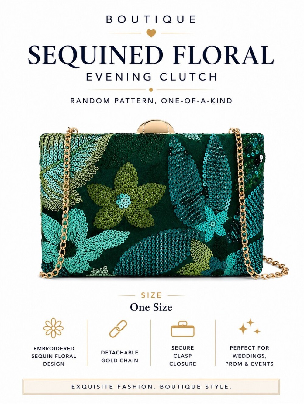 VIDEOGlamorous OOAK Mesh Embroidered Sequin Dark Green Floral Clutch Evening Bag